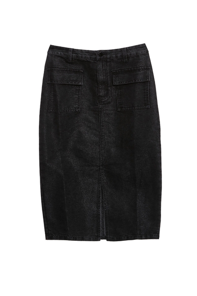 帶蔥光澤感牛仔裙