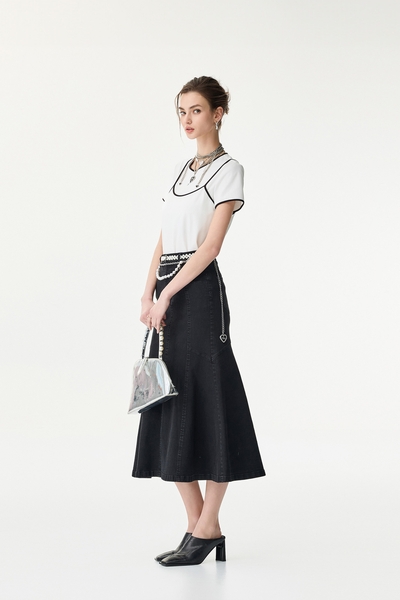 丹寧魚尾彈性中長裙