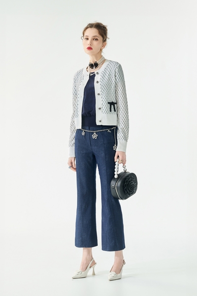 溫室花園壓花九分直筒褲