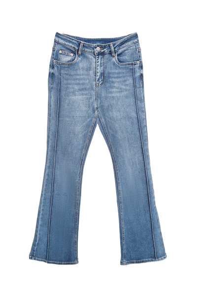 立體抓線牛仔喇叭褲