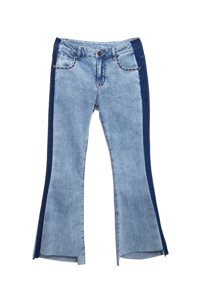 側邊撞色鏈條牛仔褲