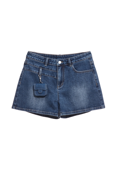 不對稱剪接造型牛仔短褲