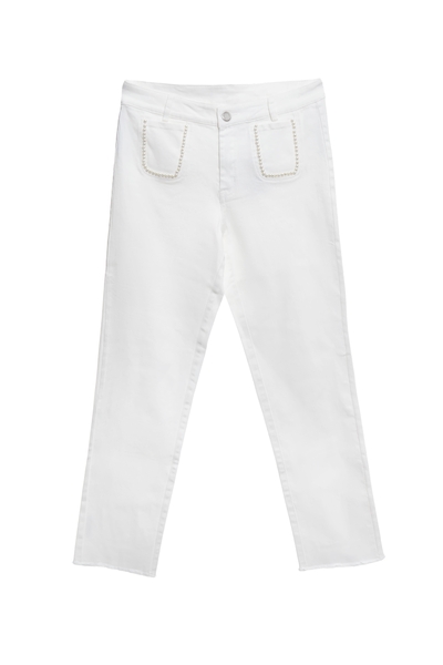 白奎色珍珠口袋牛仔褲