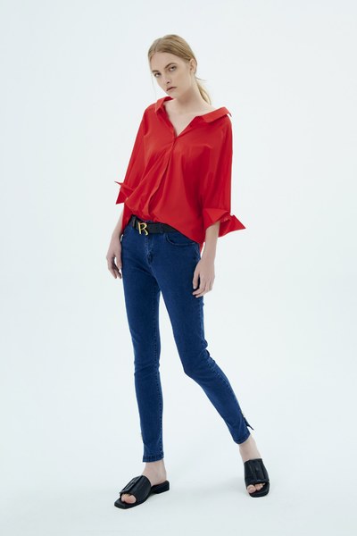 embellish with rhinestone denim trousers