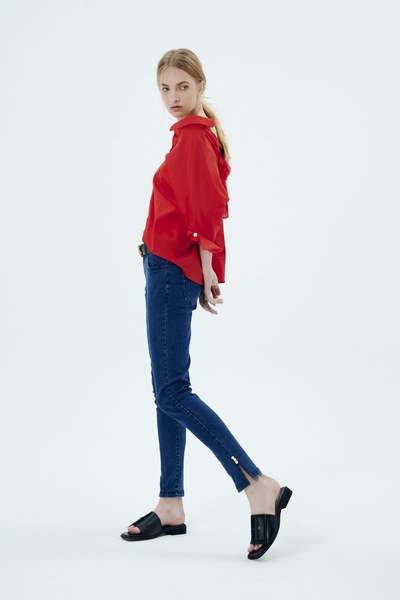 embellish with rhinestone denim trousers