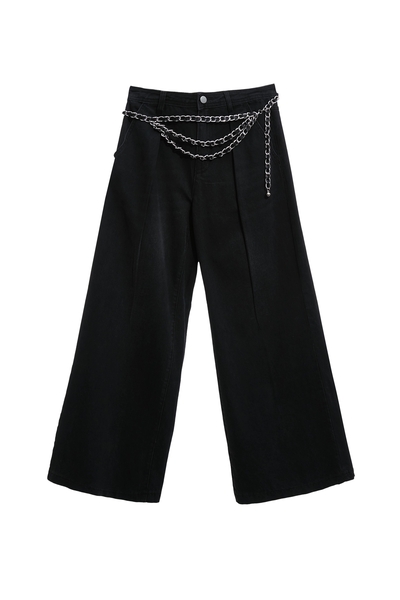 刷色牛仔打褶大寬褲