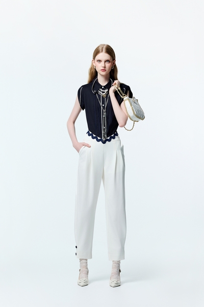 綴波浪織帶長褲