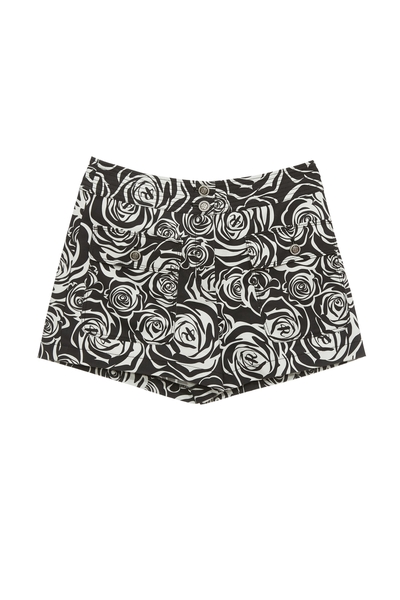 R字黑白玫瑰花短褲