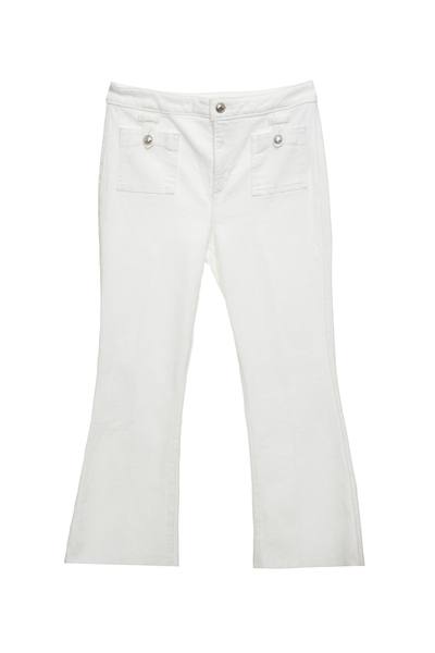 白色單寧八分微喇叭褲