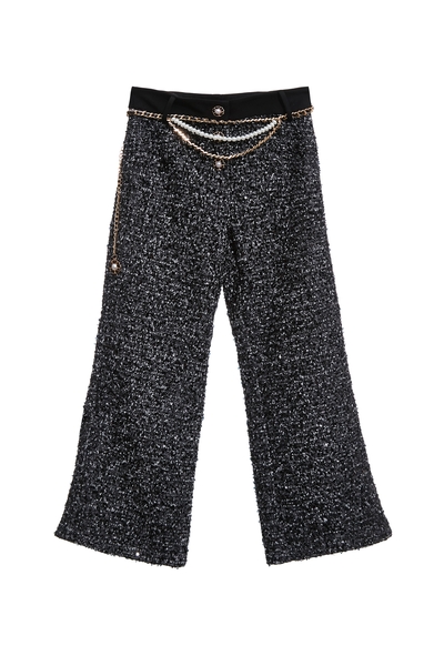 花呢紗崁亮片八分褲