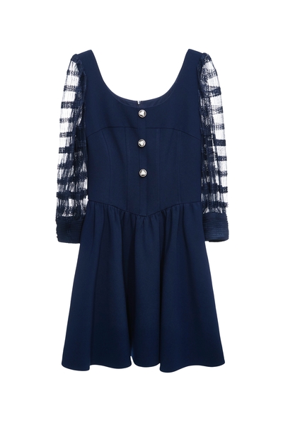 海洋洞穴色蕾絲袖洋裝