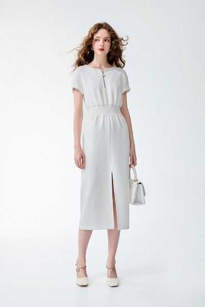 光學白渡假風收腰洋裝