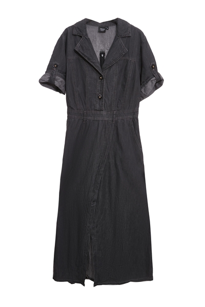 靜謐灰偽牛仔長洋裝