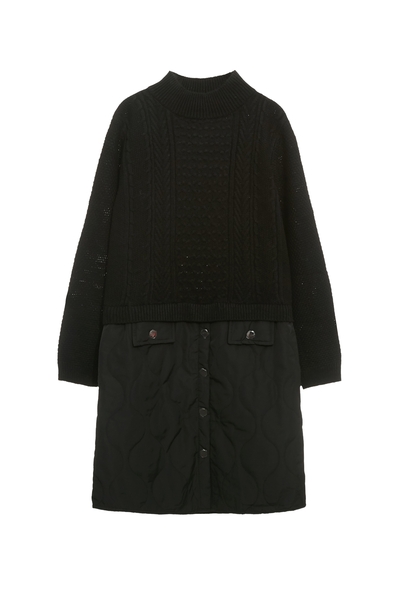 拼接異材質絎縫洋裝