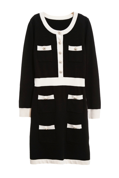 優雅小香風長袖針織洋裝