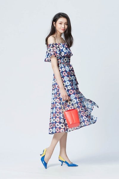 Abstract flower pattern maxi dress