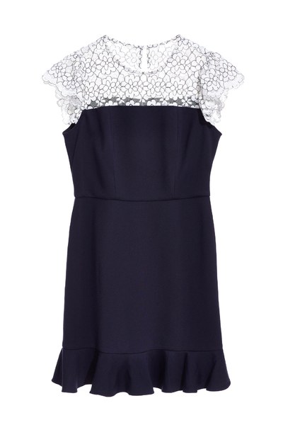 Lace spliced dress with ruffle bottom