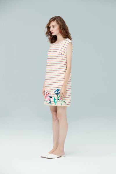Striped embroidered dress