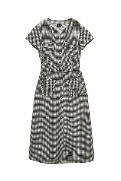 彈性格子開襟式長洋裝