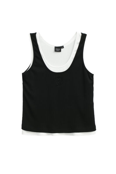 黑白兩件式U領繡花背心上衣