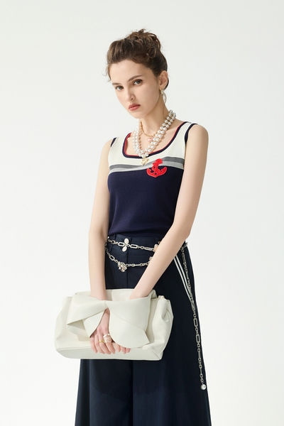 綴刺繡船錨針織背心