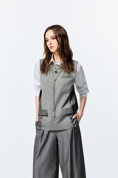 薄暮灰異材質拼接上衣