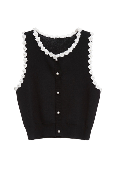 珍珠小花縫飾背心針織
