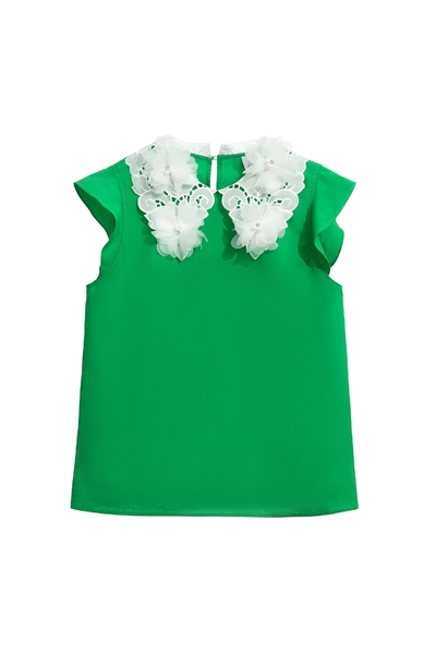 耀光綠蕾絲領片上衣