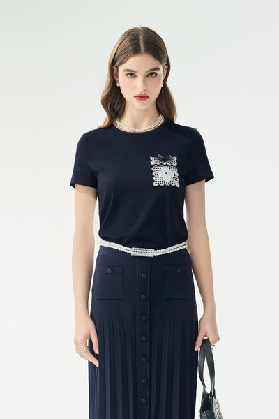 配色花瓣邊口袋Ｔ恤上衣