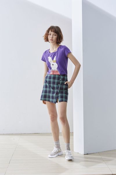 Playful Bunny Woman Cotton Short Sleeve Tshirt