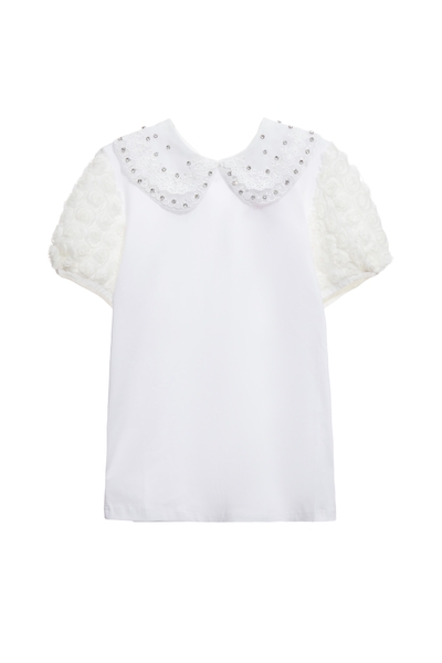 閃亮鑽飾領片T恤上衣