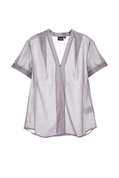 港霧灰絲棉抓褶上衣