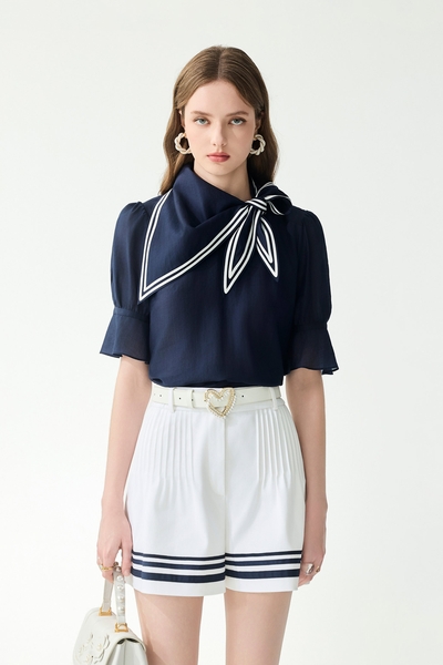 綴活動絲巾水手風上衣