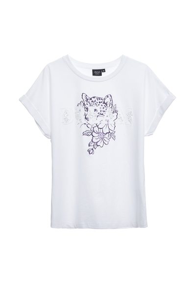 綴紫色豹紋刺繡T恤上衣