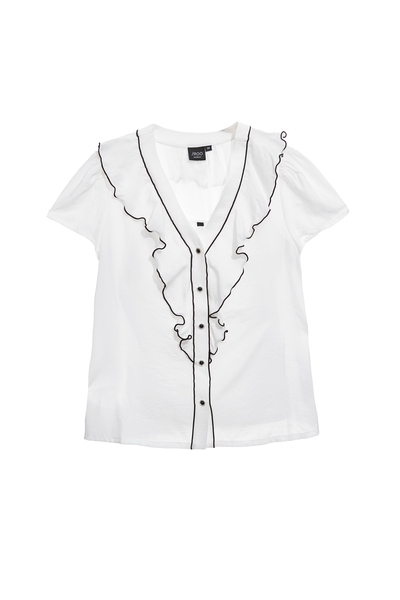 黑邊荷葉親膚單品上衣