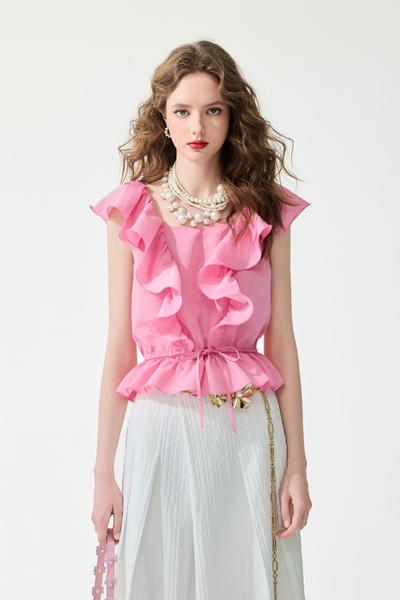 甜美粉霧色光澤感上衣