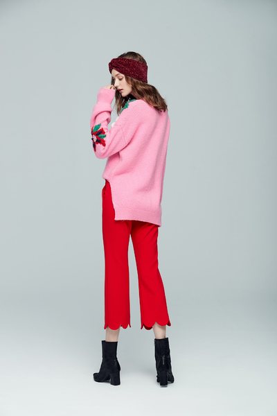 flower pattern pink ladies sweater blouse