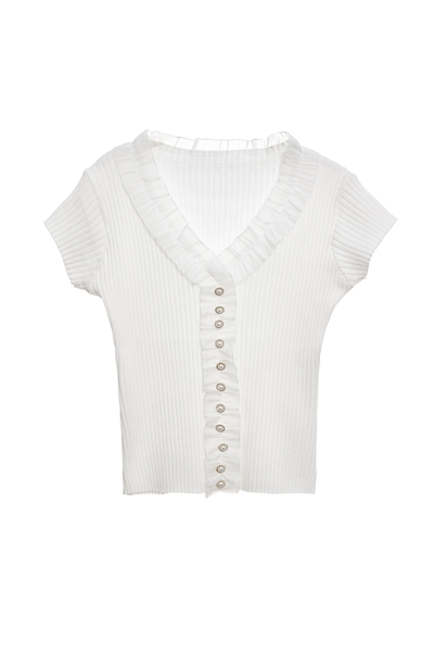 修身V領荷葉針織單品