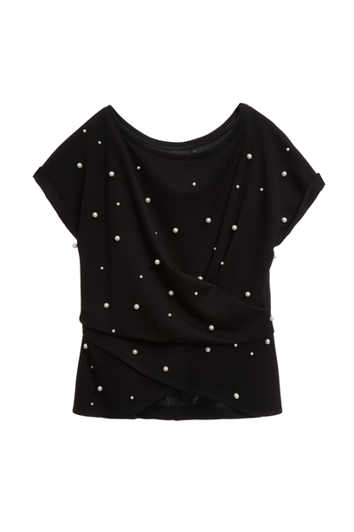 釘飾珍珠修身上衣