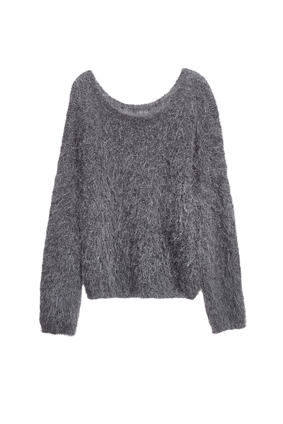 光澤感安靜灰睫毛針織上衣