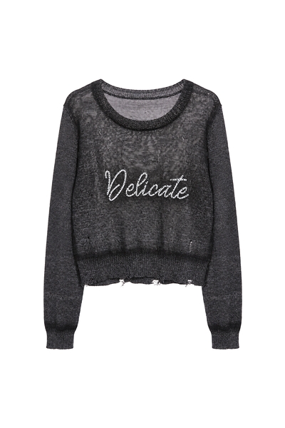 煙燻炭灰懷舊印花針織上衣