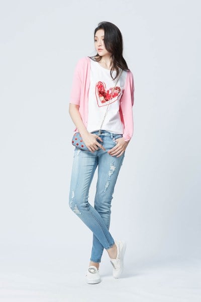 Sequin heart cotton T shirt