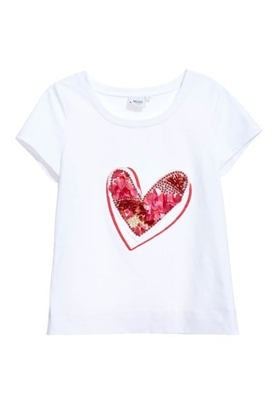 Sequin heart cotton T shirt