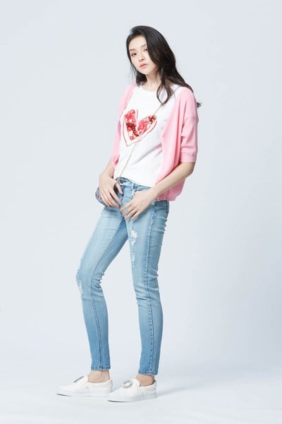 Sequin heart cotton T shirt