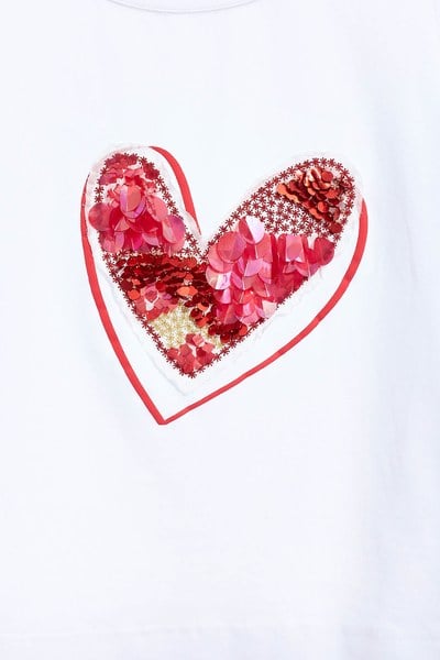 Sequin heart cotton T shirt