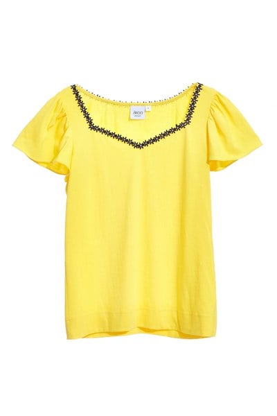 Bright yellow top with puff sleeves