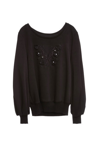 珍珠花片蝴蝶繡花單品上衣