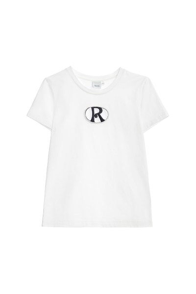 簍空字母鑲珠T恤上衣