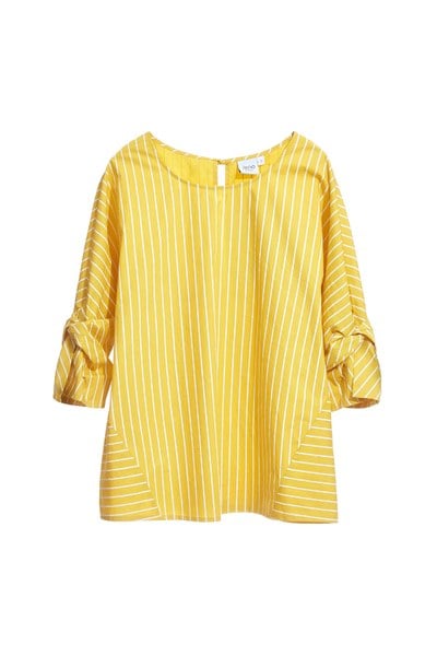Energetic yellow top with knot sleeves