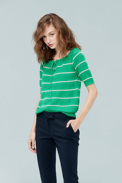 Striped slim knit top